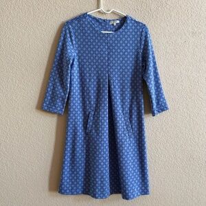Tyler Boe Women’s Size Small Blue Geometric Print Dress Crewneck 3/4 Sleeve Soft